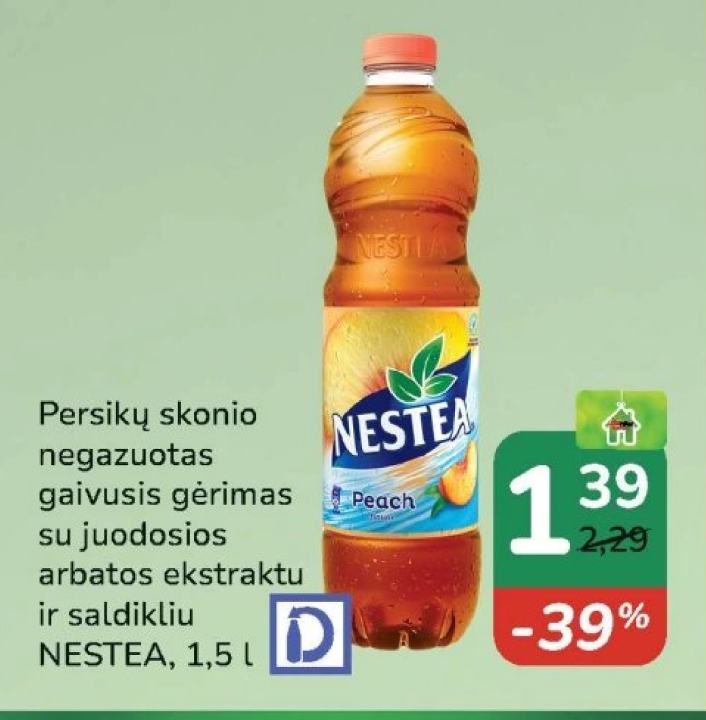 Persikų skonio negazuotas gaivusis gėrimas NESTEA, 1.5 l