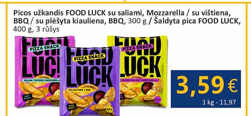 Picos užkandis FOOD LUCK su saliami, Mozzarella / su vištiena, BBQ / su plėšyta kiauliena, BBQ, 300 g