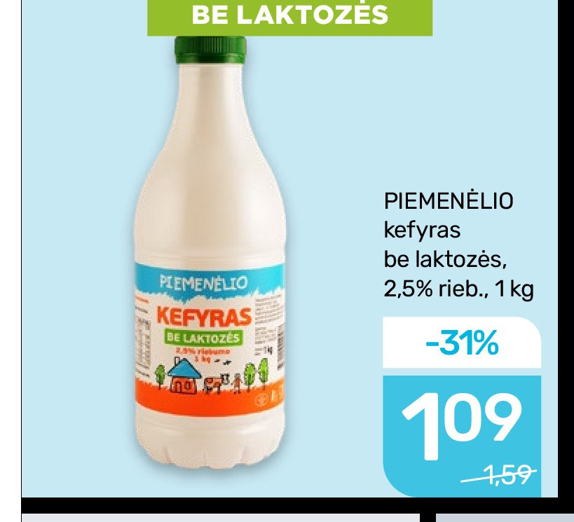 PIEMENĖLIO kefyras be laktozės, 1 kg