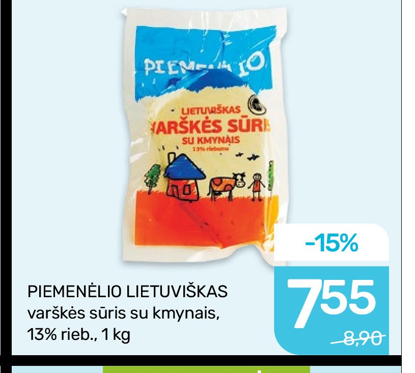 PIEMENĖLIO LIETUVIŠKAS varškės sūris su kmynais, 1 kg