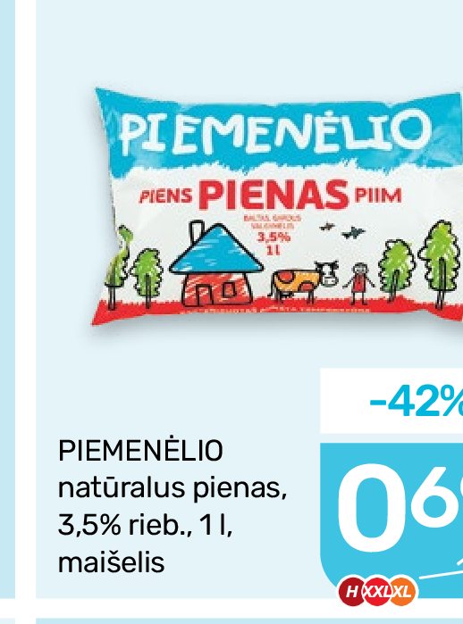 PIEMENĖLIO natūralus pienas, 1 l