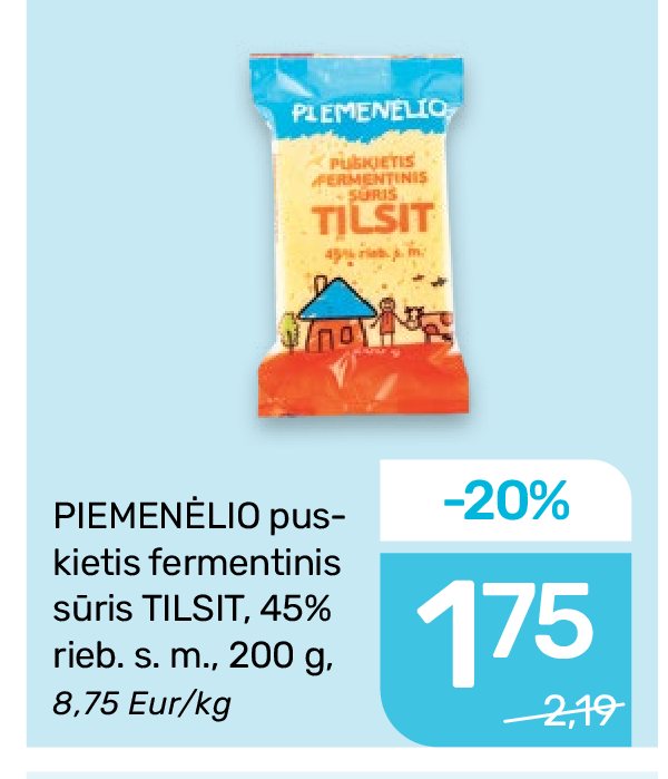 PIEMENĖLIO puskietis fermentinis sūris TILSIT, 200 g