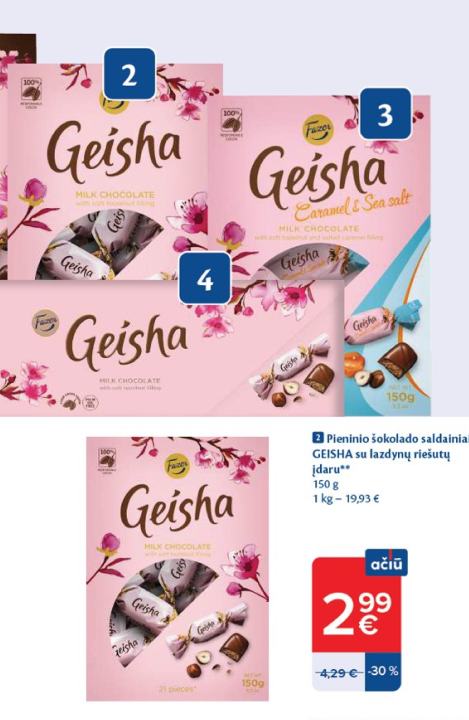 Pieninio šokolado saldainiai GEISHA, 150 g