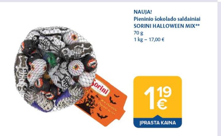 Pieninio šokolado saldainiai SORINI HALLOWEEN MIX, 70 g