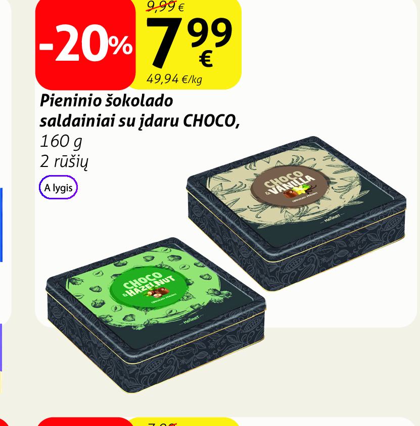 Pieninio šokolado saldainiai su įdaru CHOCO, 160 g