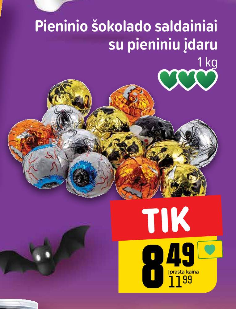 Pieninio šokolado saldainiai su pieniniu įdaru, 1 kg