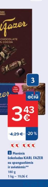 Pieninis šokoladas KARL FAZER su spanguolėmis ir avietėmis, 180 g