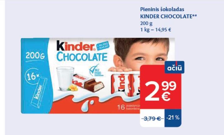Pieninis šokoladas KINDER CHOCOLATE, 200 g