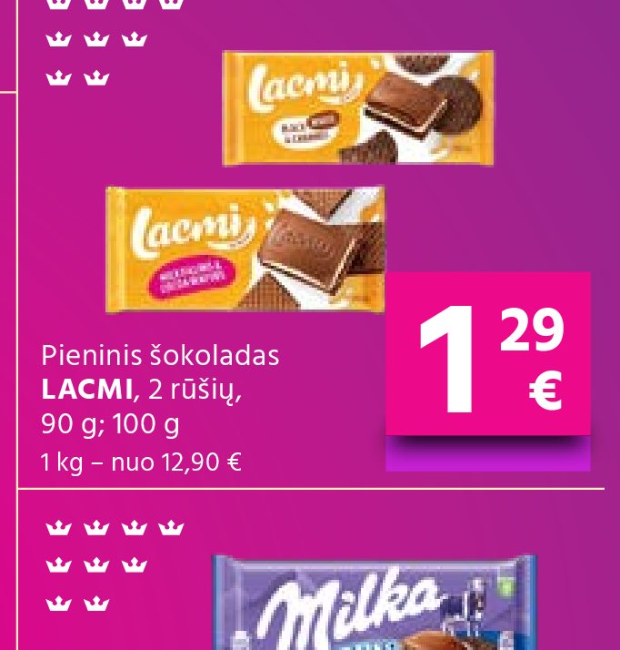 Pieninis šokoladas LACMI, 2 rūšių, 90 g