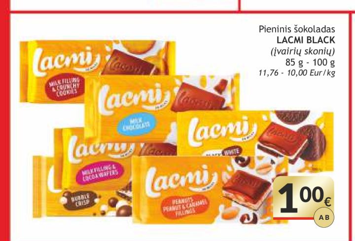 Pieninis šokoladas LACMI BLACK, 85 g - 100 g