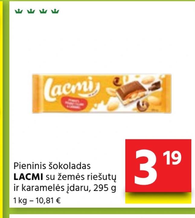 Pieninis šokoladas LACMI su žemės riešutų ir karamelės įdaru, 295 g