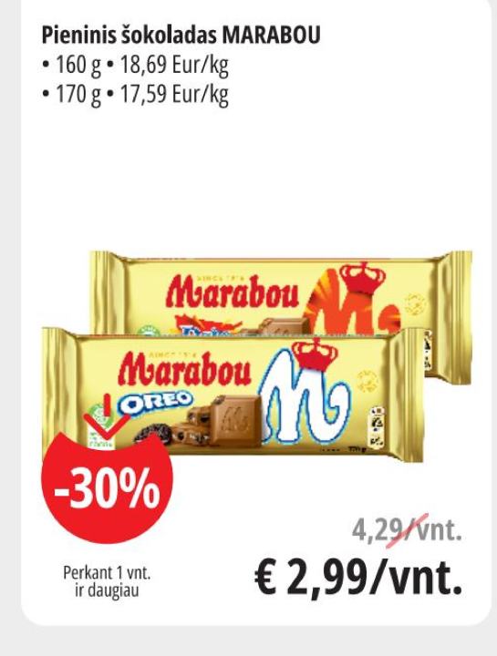 Pieninis šokoladas MARABOU, 160 g