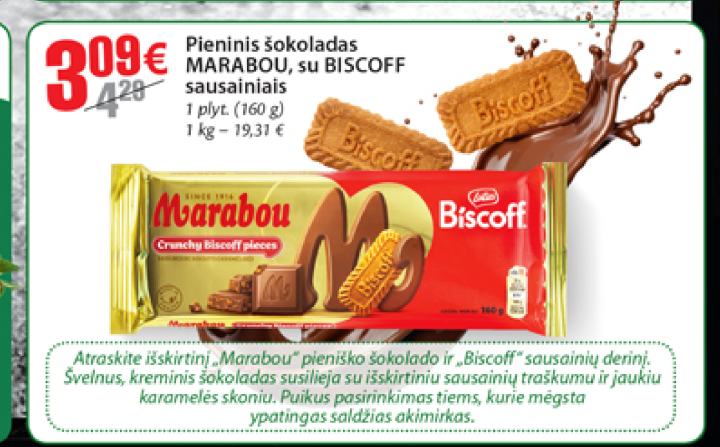 Pieninis šokoladas MARABOU, su BISCOFF sausainiais, 160 g