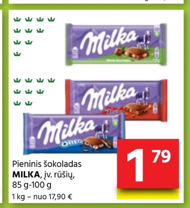 Pieninis šokoladas MILKA, 85 g-100 g