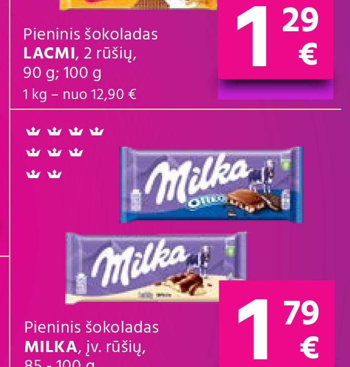 Pieninis šokoladas MILKA, įv. rūšių, 100 g
