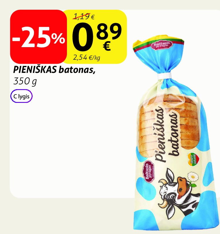 PIENIŠKAS batonas, 350 g