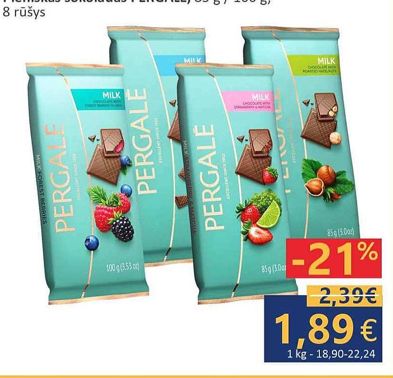 Pieniškas šokoladas PERGALĖ, 85 g