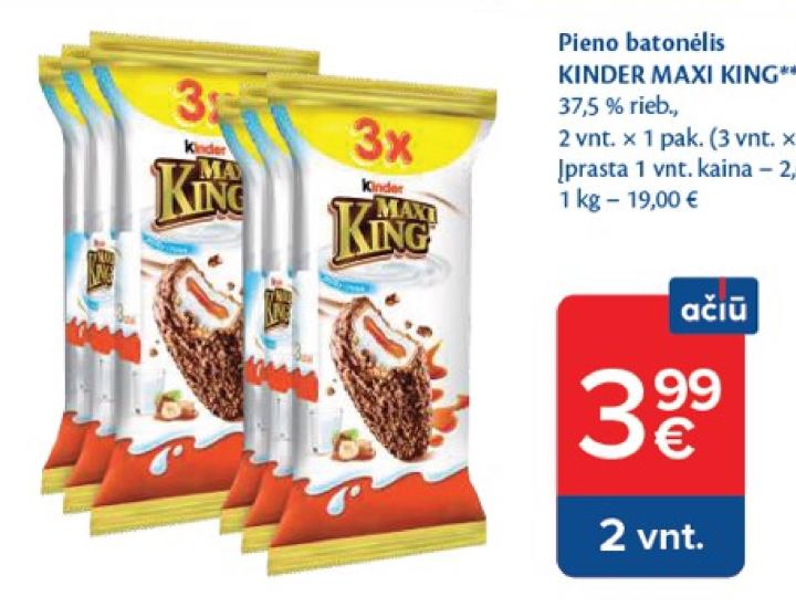 Pieno batonėlis KINDER MAXI KING, 35 g