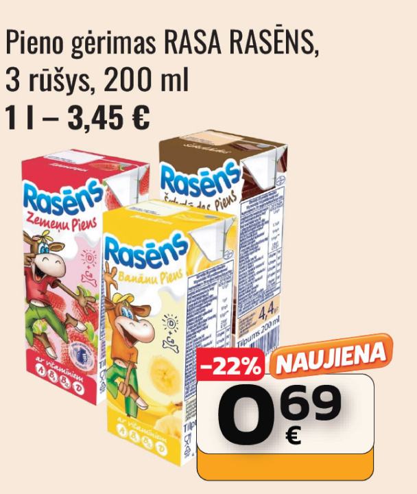 Pieno gėrimas RASA RASĖNS, 200 ml