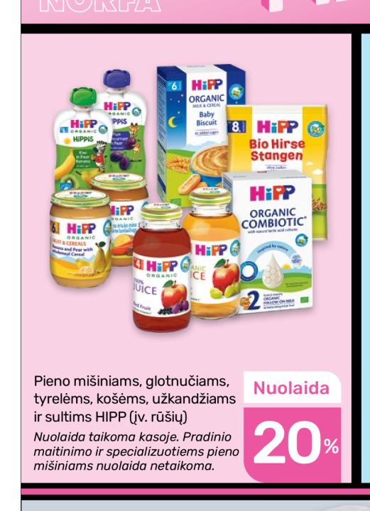 Pieno mišiniams, glotnučiams, tyrelėms, košėms, užkandžiams ir sultims HIPP
