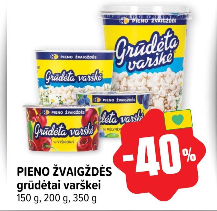 PIENO ŽVAIGŽDĖS grūdėtai varškei, 150 g