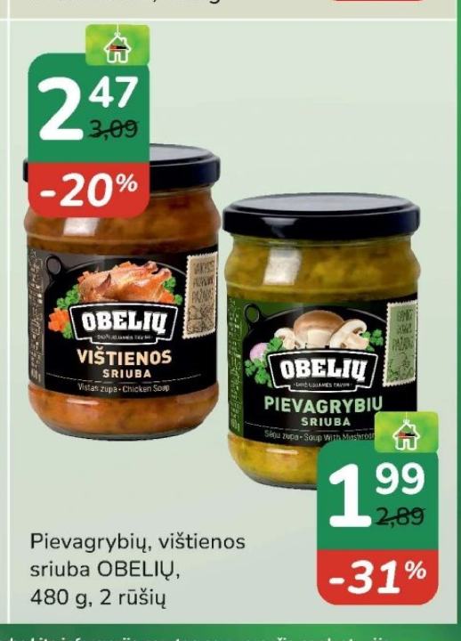 Pievagrybių, vištienos sriuba OBELIŲ, 480 g