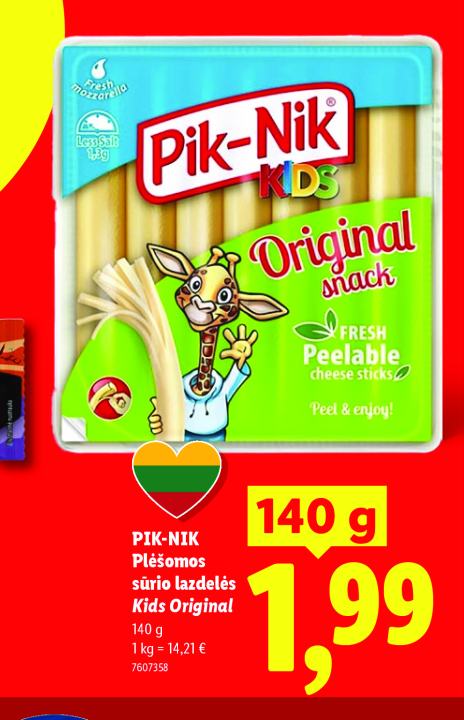 PIK-NIK Plėšomos sūrio lazdelės Kids Original, 140 g