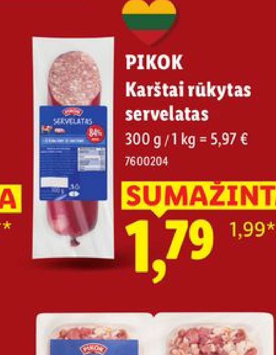 PIKOK Karštai rūkytas servelatas, 300 g