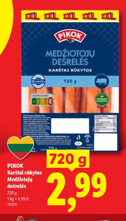 PIKOK Karštai rūkytos Medžiotojų dešrelės, 720 g