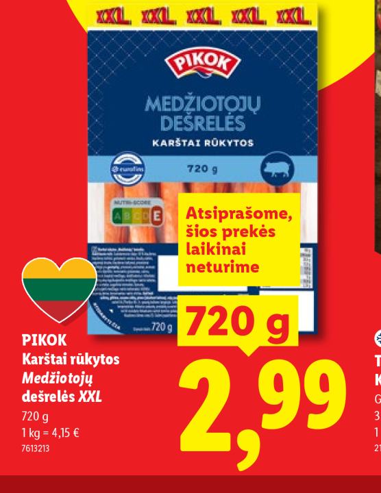 PIKOK Karštai rūkytos Medžiotojų dešrelės XXL, 720 g