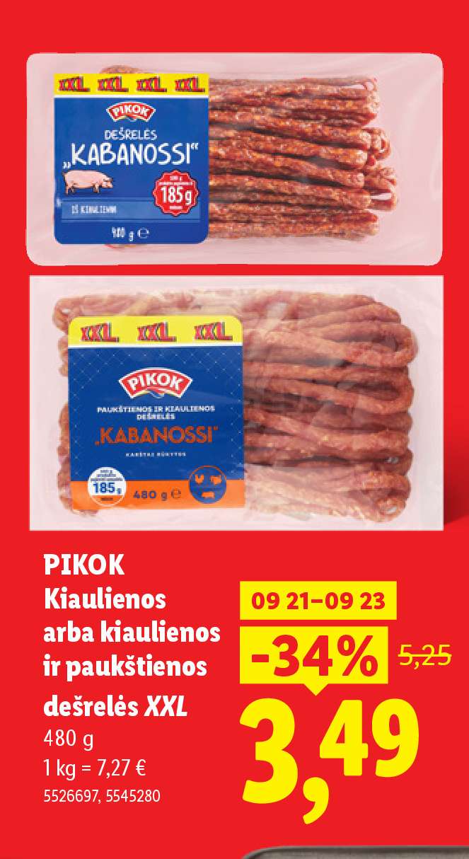 PIKOK Kiaulienos arba kiaulienos ir paukštienos dešrelės XXL, 480 g