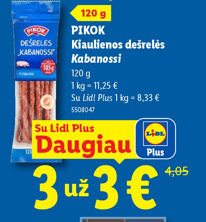 PIKOK Kiaulienos dešrelės Kabanossi, 120 g