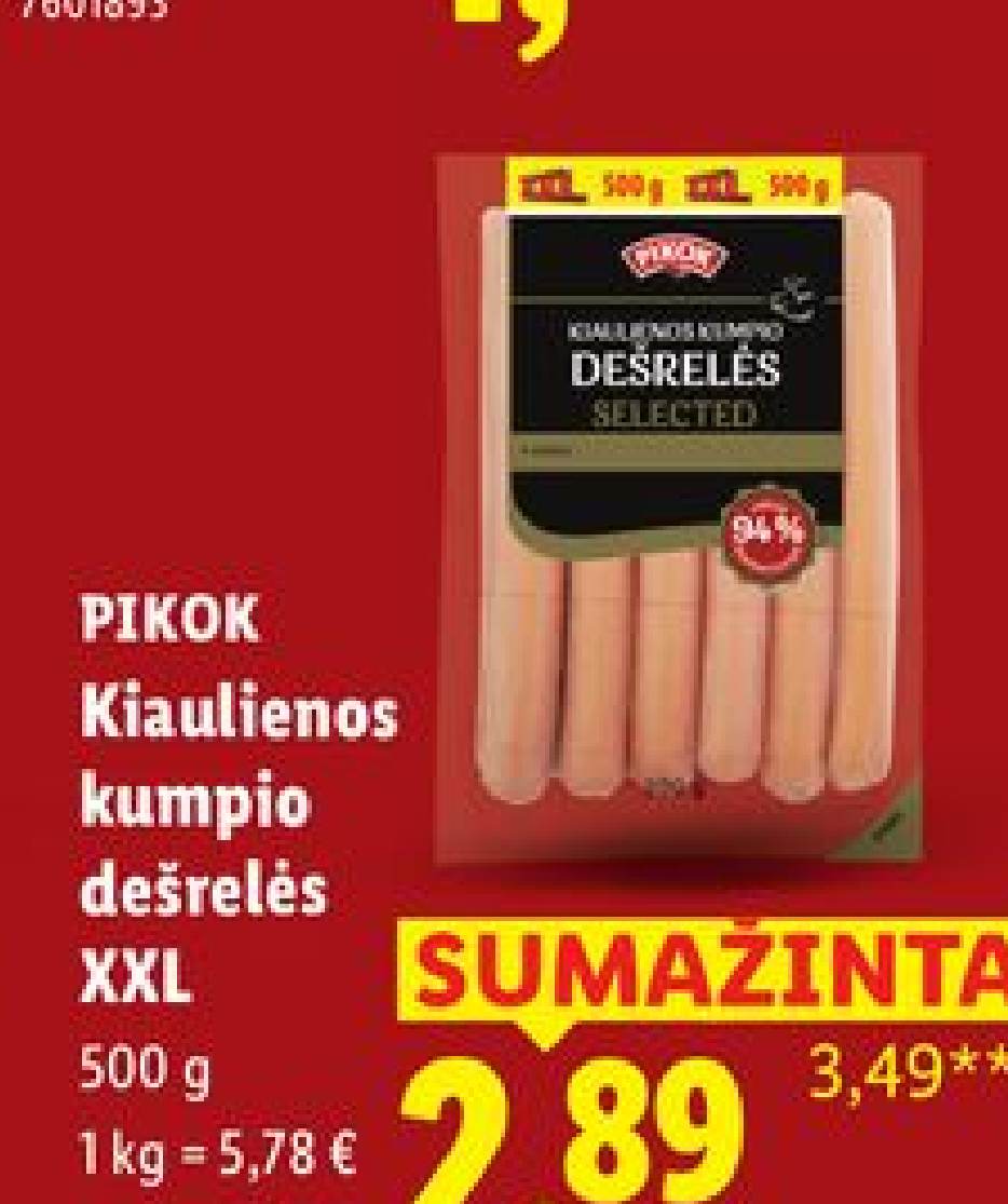 PIKOK Kiaulienos kumpio dešrelės XXL, 500 g