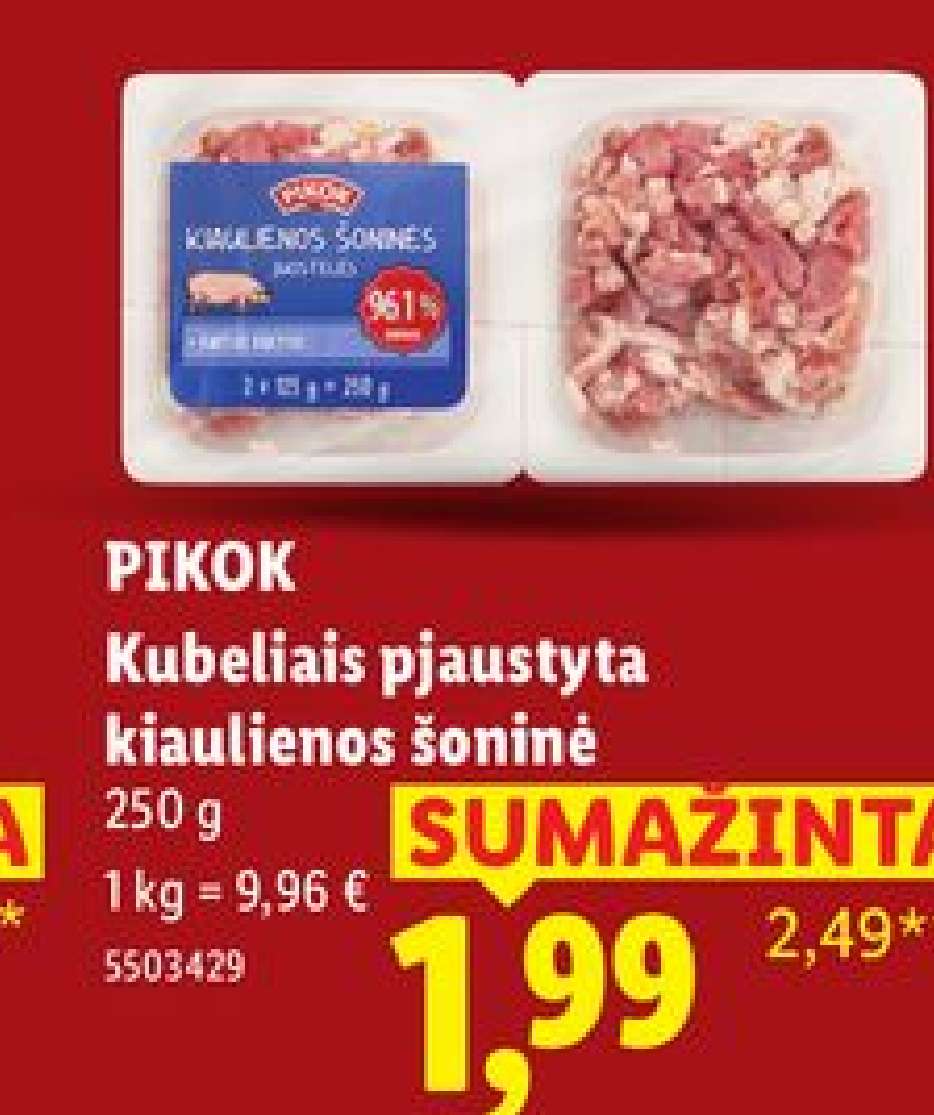 PIKOK Kubeliais pjaustyta kiaulienos šoninė, 250 g