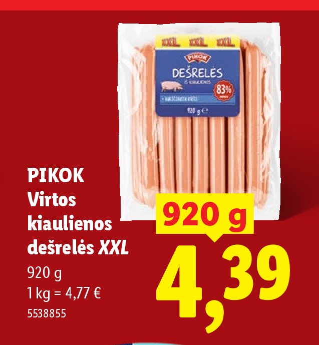 PIKOK Virtos kiaulienos dešrelės XXL, 920 g