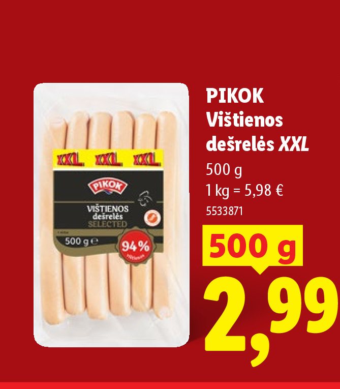 PIKOK Vištienos dešrelės XXL, 500 g