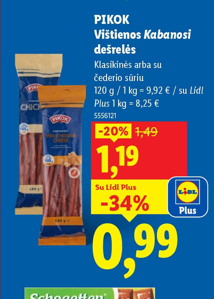 PIKOK Vištienos Kabanosi dešrelės, 120 g