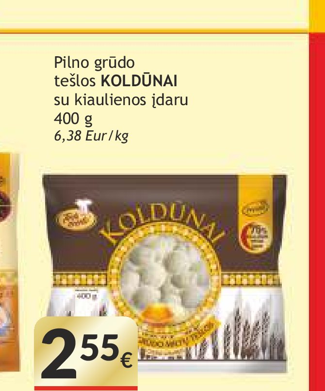 Pilno grūdo tešlos KOLDŪNAI su kiaulienos įdaru, 400 g