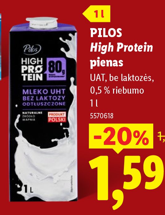 PILOS High Protein pienas, 1 l