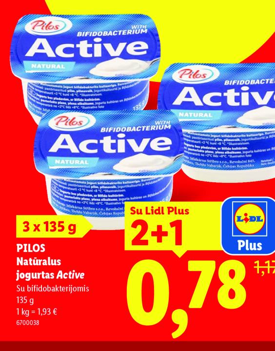 PILOS Natūralus jogurtas Active, 135 g