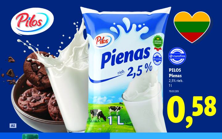 PILOS Pienas, 1 l