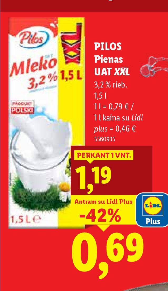 PILOS Pienas UAT XXL, 1.5 l