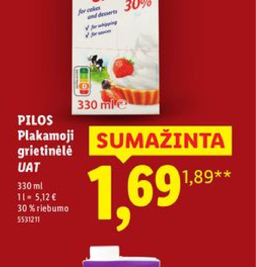 PILOS Plakamoji grietinėlė, 330 ml