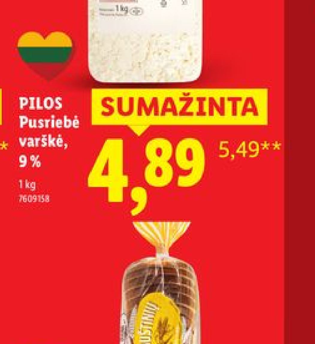 PILOS Pusriebė varškė, 9 %, 1 kg
