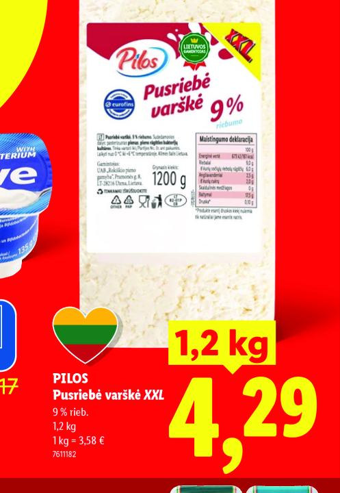 PILOS Pusriebė varškė XXL, 1.2 kg