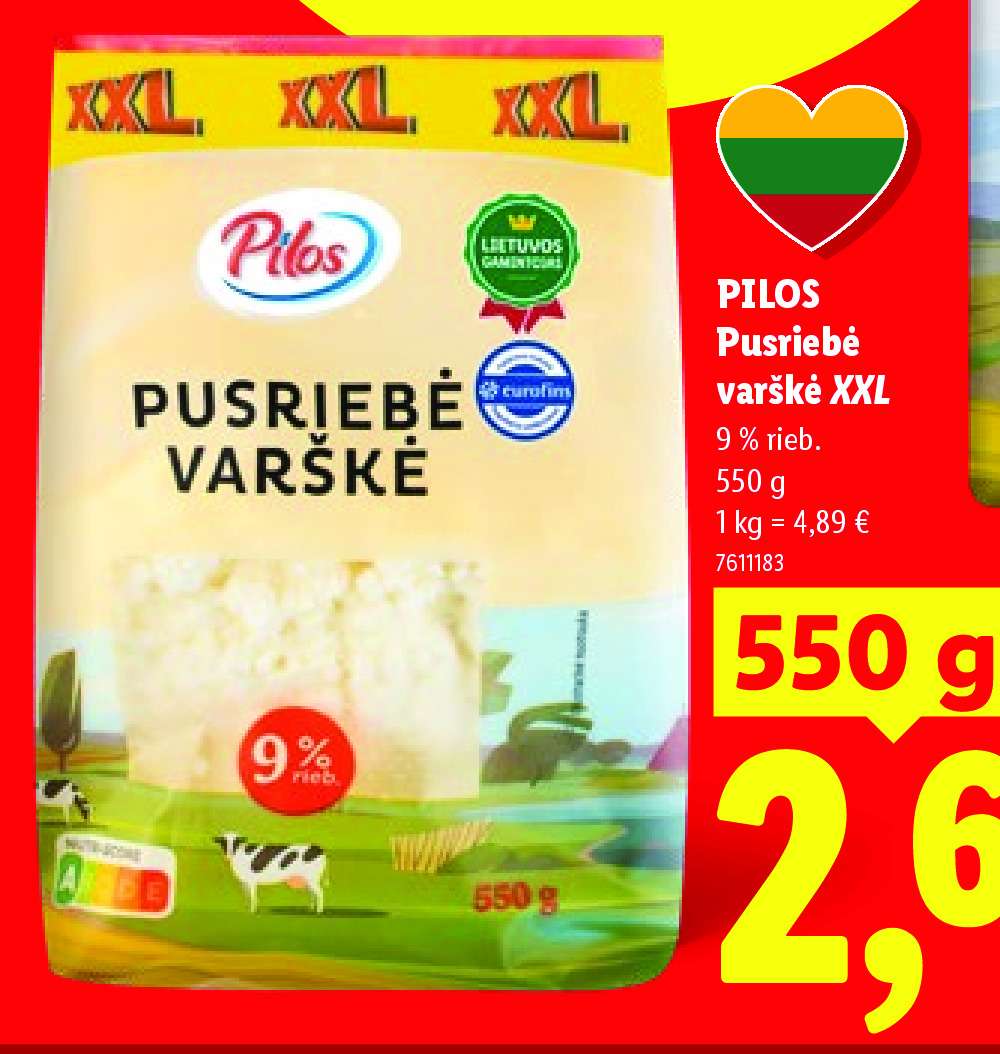PILOS Pusriebė varškė XXL, 550 g