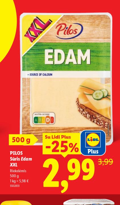 PILOS Sūris Edam XXL, 500 g