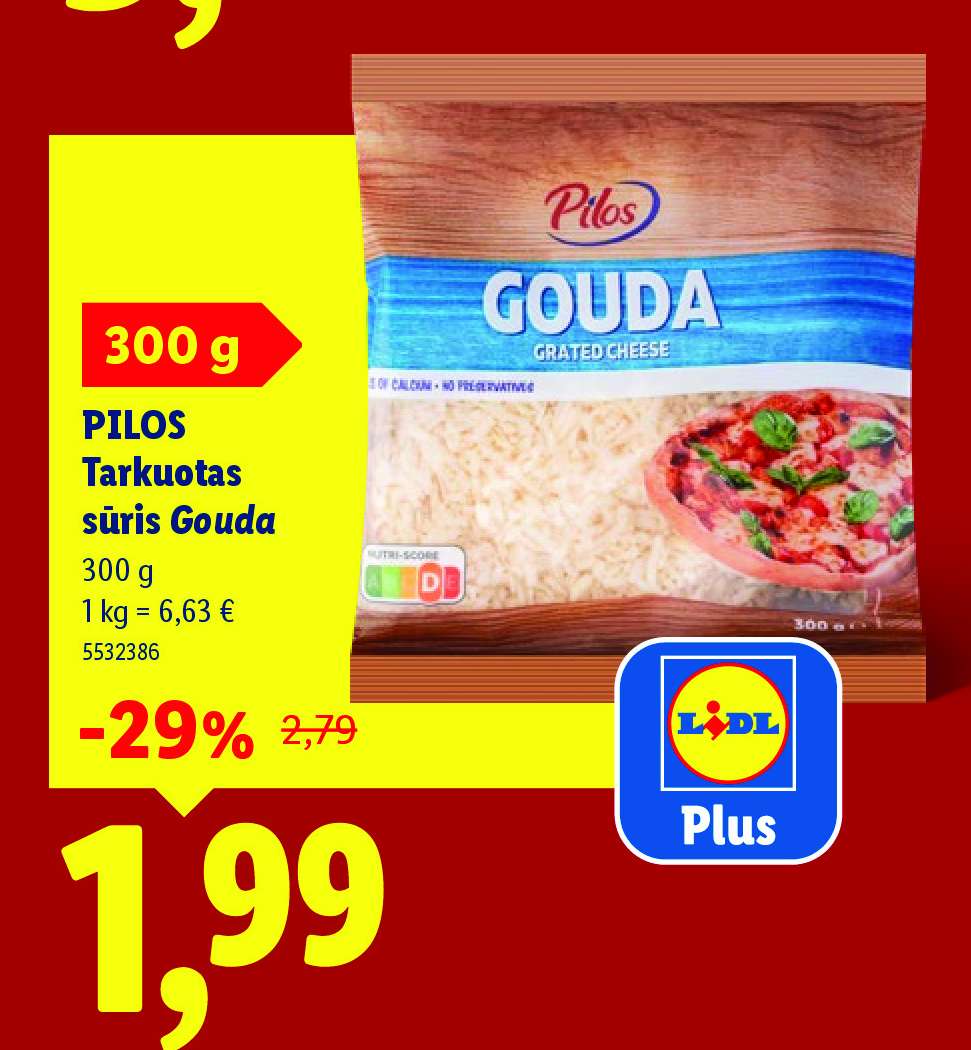 PILOS Tarkuotas sūris Gouda, 300 g