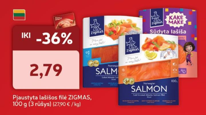 Pjaustyta lašišos filė ZIGMAS, 100 g