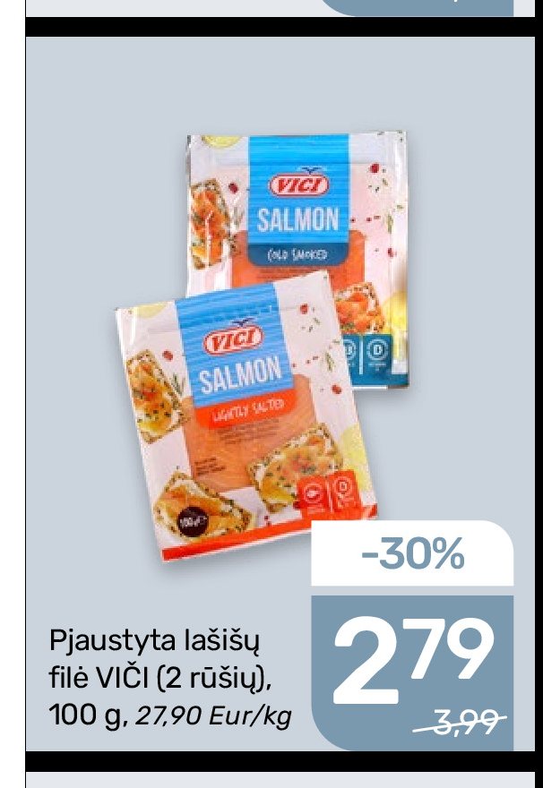 Pjaustyta lašišų filė VIČI (2 rūšių), 100 g